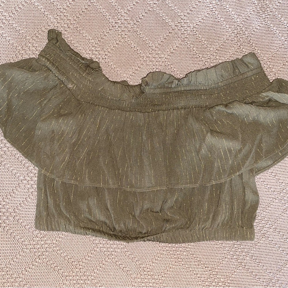 Express Olive Green Metallic-Thread Blouse